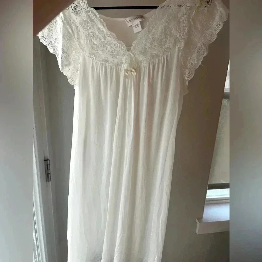 Vintage grannycore coquette ivory bow lace chemise slip dress lingerie nightie - Picture 12 of 13